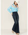 Ranch Dress'n Women's Floral Performance Long Sleeve Snap Rodeo Shirt, Blue, hi-res