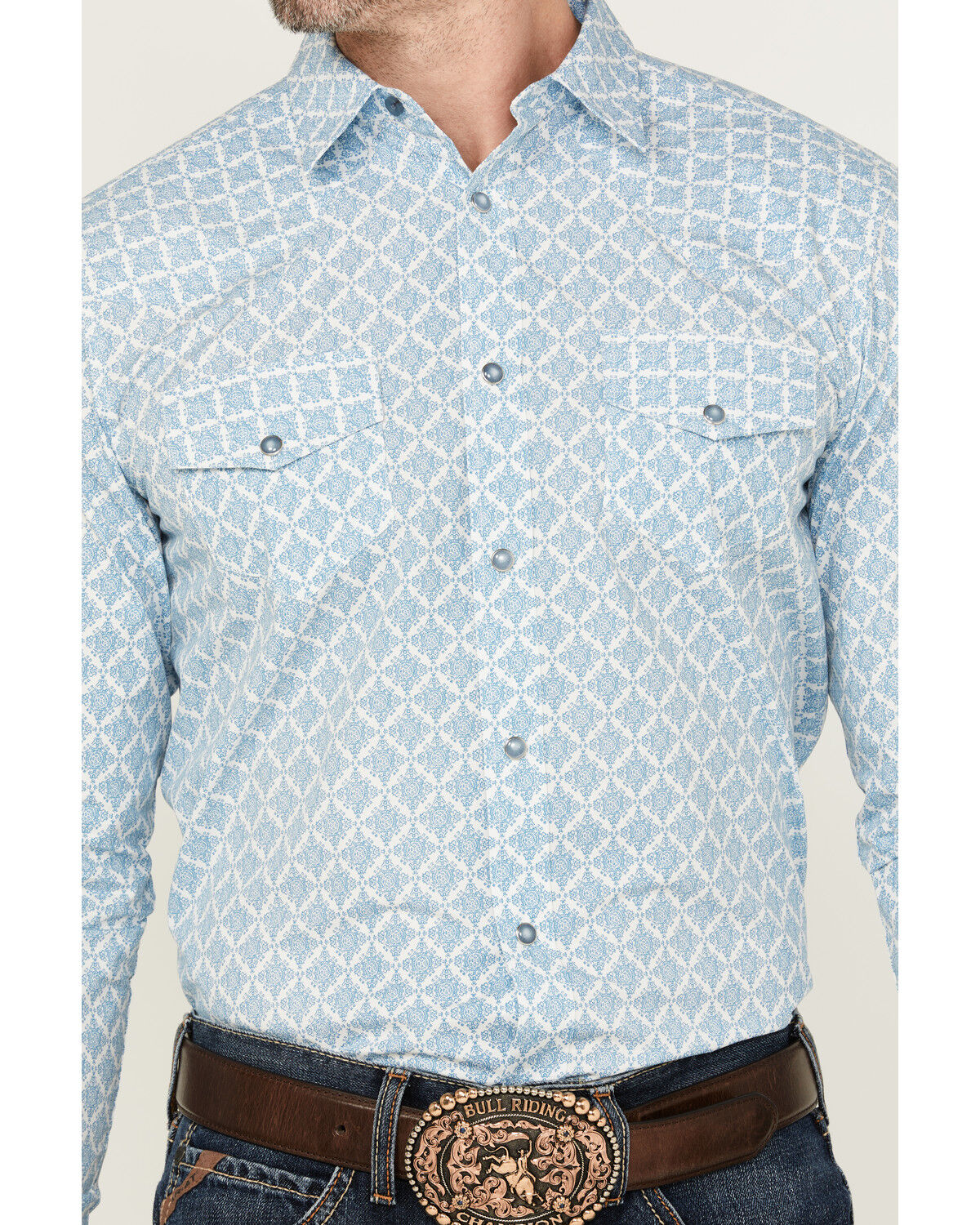 Image #3 - Gibson Men's Gma's Couch Mosaic Medallion Print Long Sleeve Snap Western Shirt, Light Blue, hi-res
