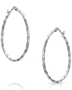 Montana Silversmiths Women's Cut Rope Hoop Earrings, Silver, hi-res
