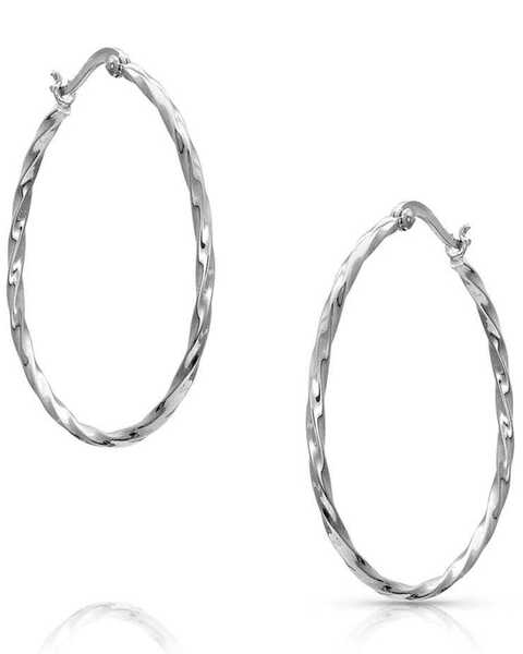 Image #1 - Montana Silversmiths Women's Cut Rope Hoop Earrings, Silver, hi-res
