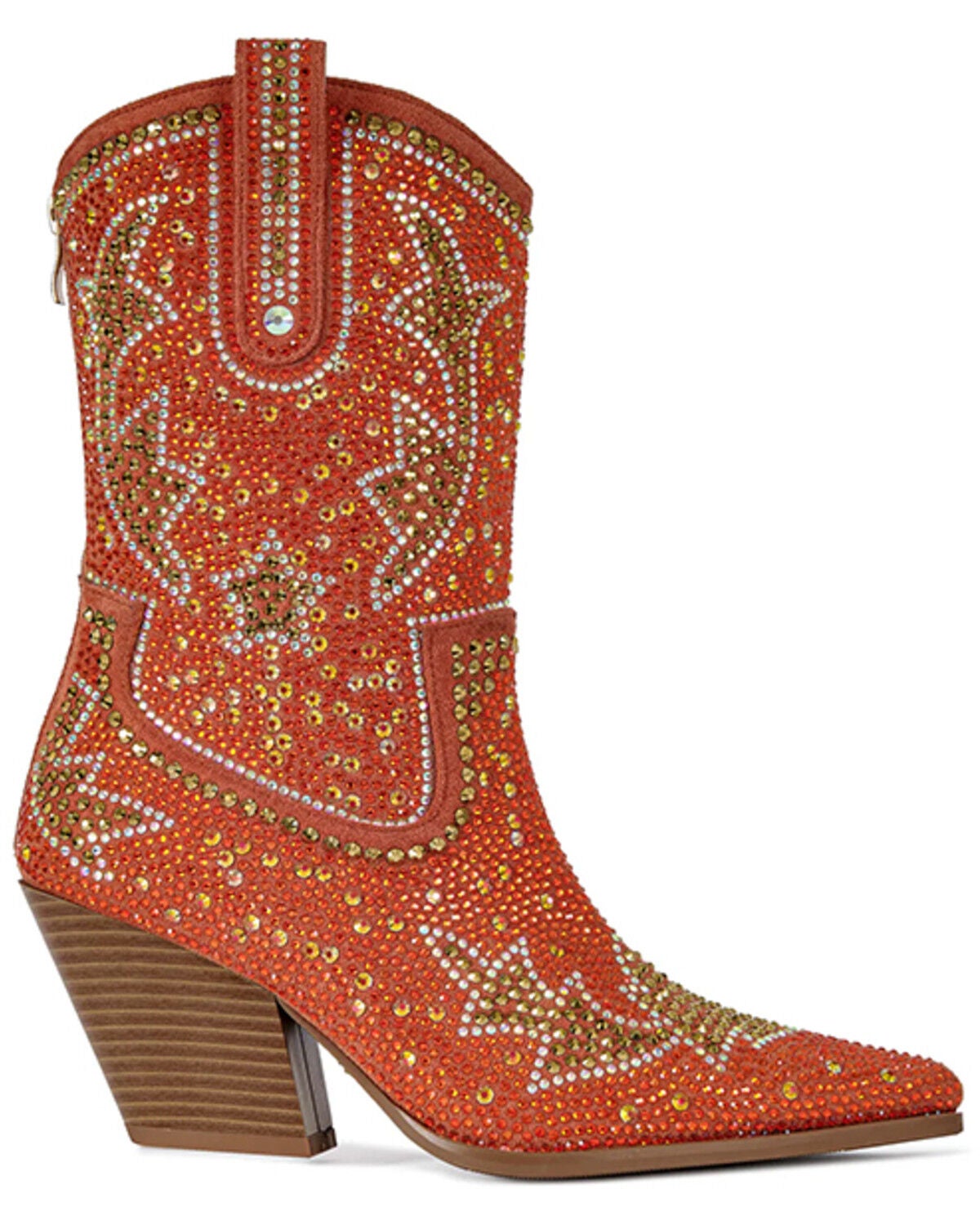 Image #2 - Azalea Wang Women's Scott Western Booties - Round Toe, Orange, hi-res