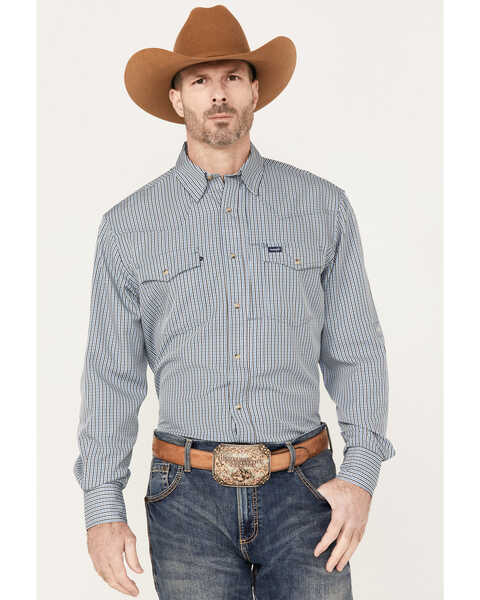Image #1 - Wrangler Men's Performance Plaid Print Long Sleeve Snap Western Shirt, Blue, hi-res