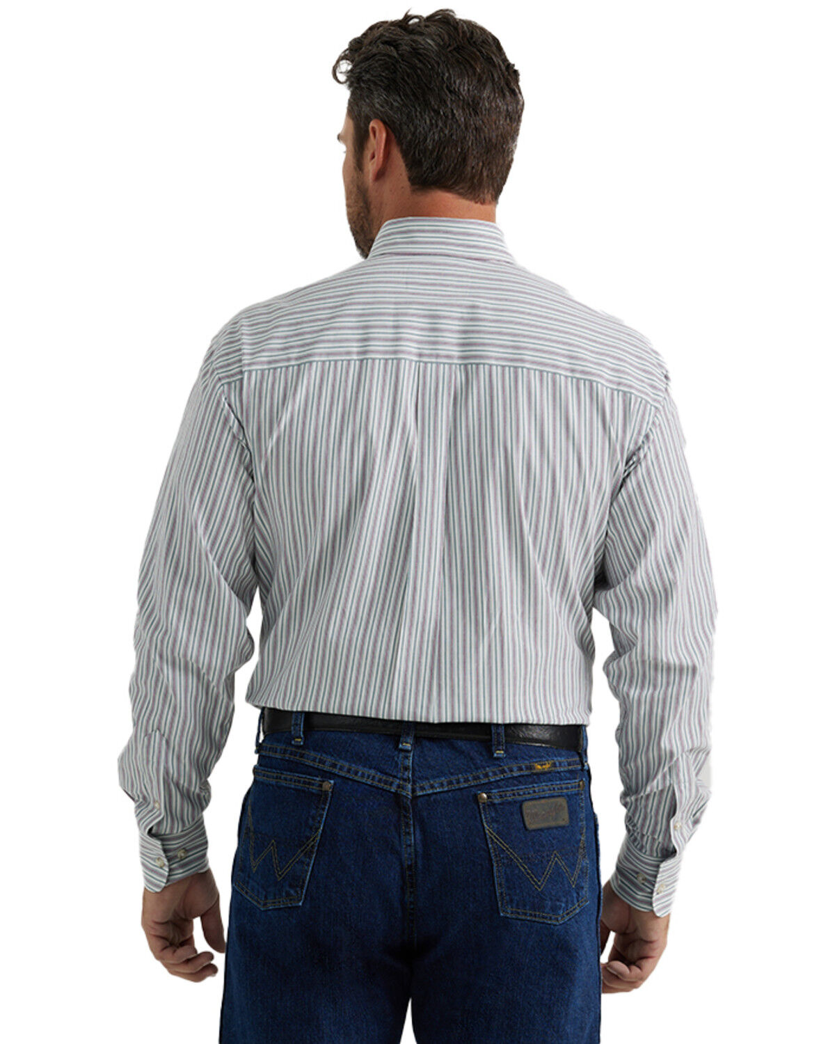 Image #3 - George Strait by Wrangler Men's Striped Print Long Sleeve Button-Down Stretch Western Shirt - Big, Light Grey, hi-res