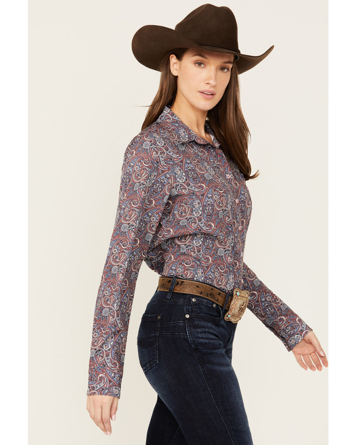 Image #2 - Cinch Women's ARENAFLEX® Paisley Print Long Sleeve Button-Down Western Shirt, Burgundy, hi-res
