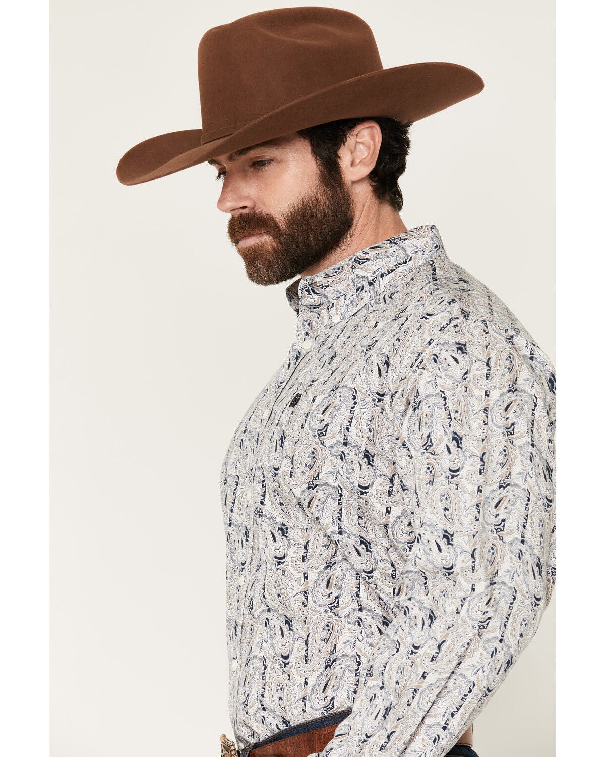 Image #2 - Cinch Men's Paisley Print Long Sleeve Button-Down Western Shirt, Cream, hi-res