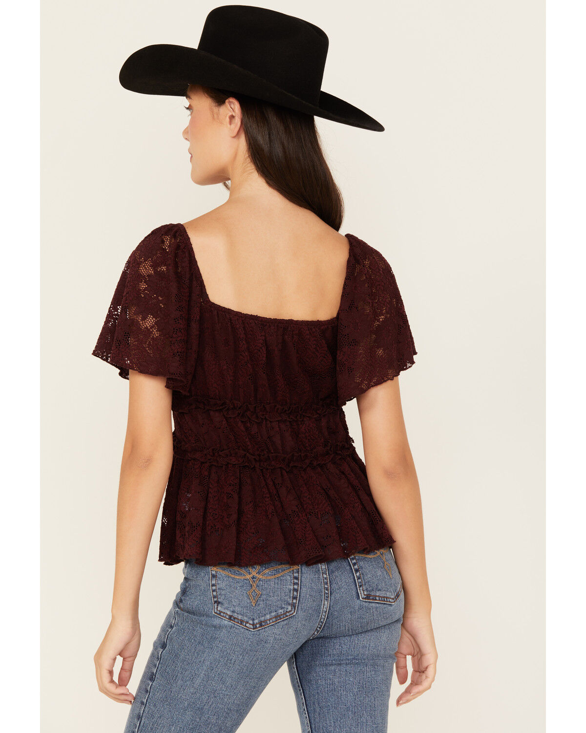 Image #4 - Originality Women's Ruffle Lace Short Sleeve Top, Brown, hi-res
