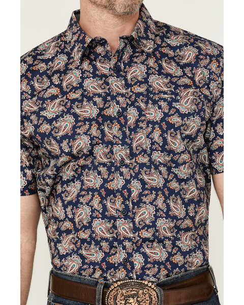 Image #3 - Cody James Men's Grand Finale Paisley Print Short Sleeve Button-Down Stretch Western Shirt , Navy, hi-res