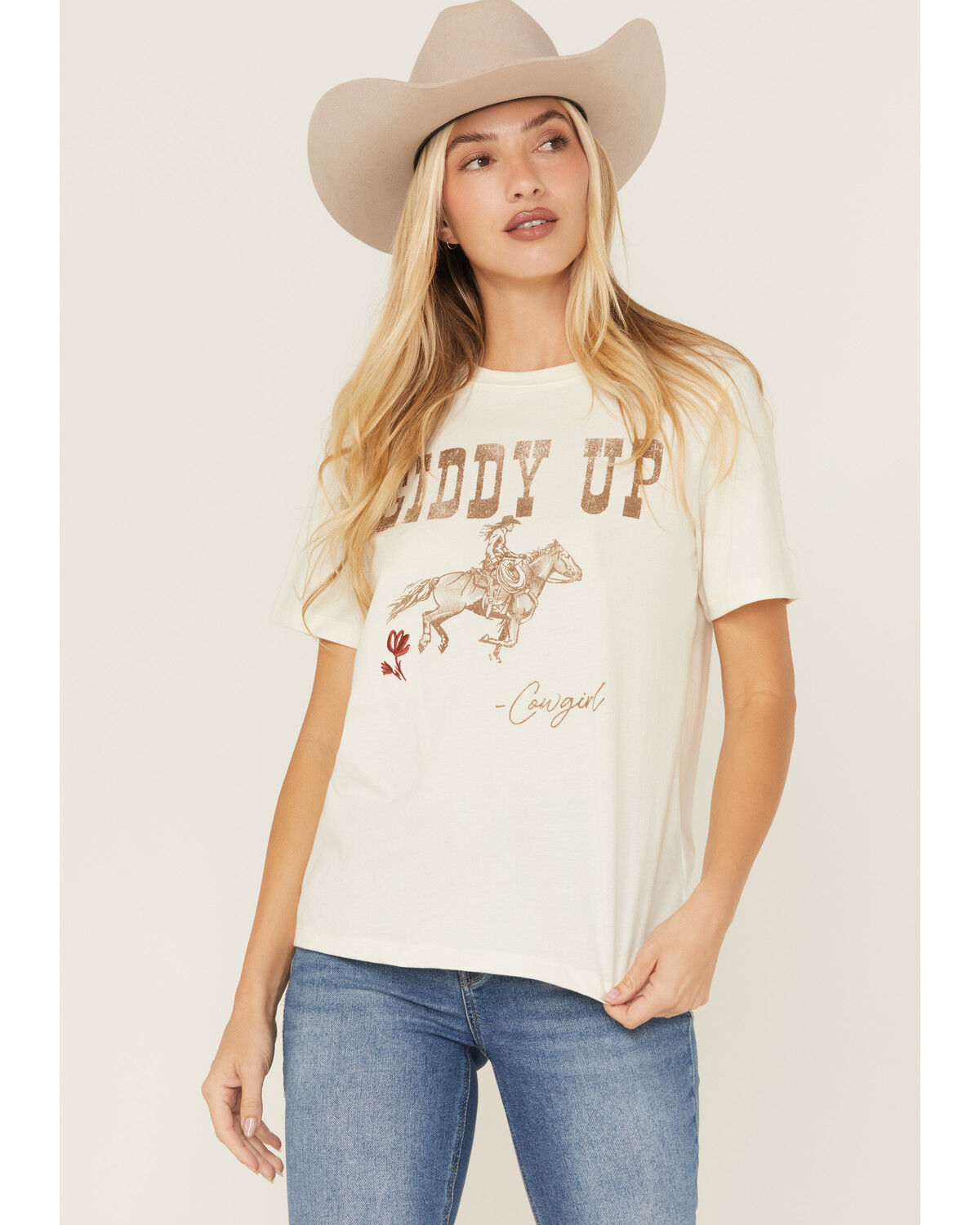 Image #1 - Idyllwind Women's Giddy Up Short Sleeve Graphic Tee, Ivory, hi-res