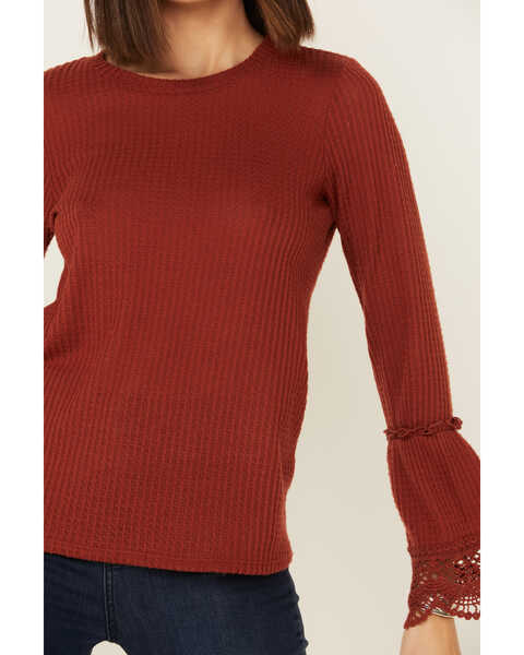 Image #3 - Moa Moa Women's Rust Brushed Thermal Bell Sleeve Top , Rust Copper, hi-res