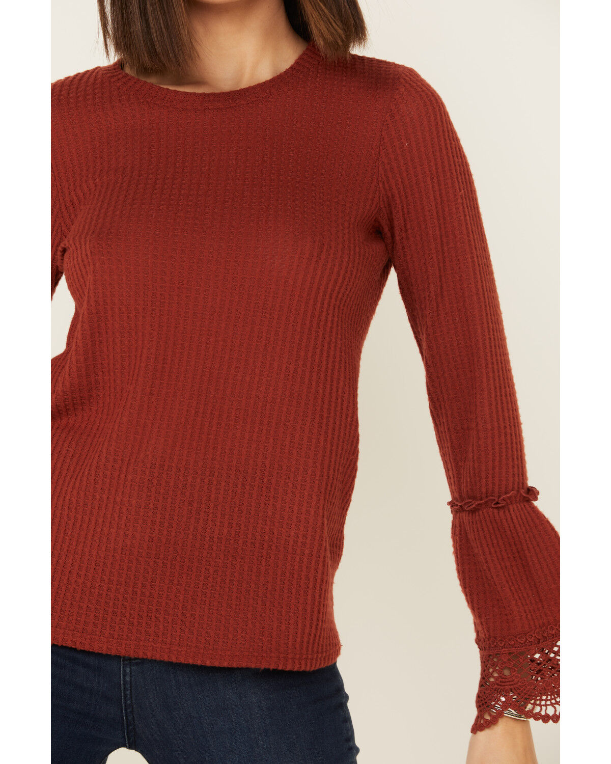 Image #3 - Moa Moa Women's Rust Brushed Thermal Bell Sleeve Top, Rust Copper, hi-res