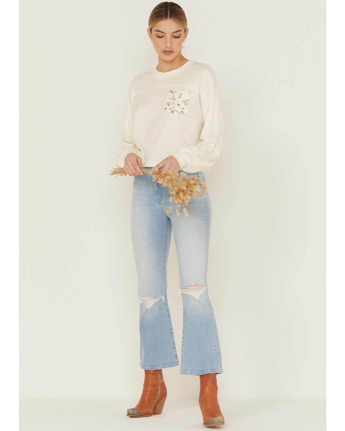 Image #2 - Cleo + Wolf Women's Boxy Floral Pocket Long Sleeve Cropped Long Sleeve, , hi-res