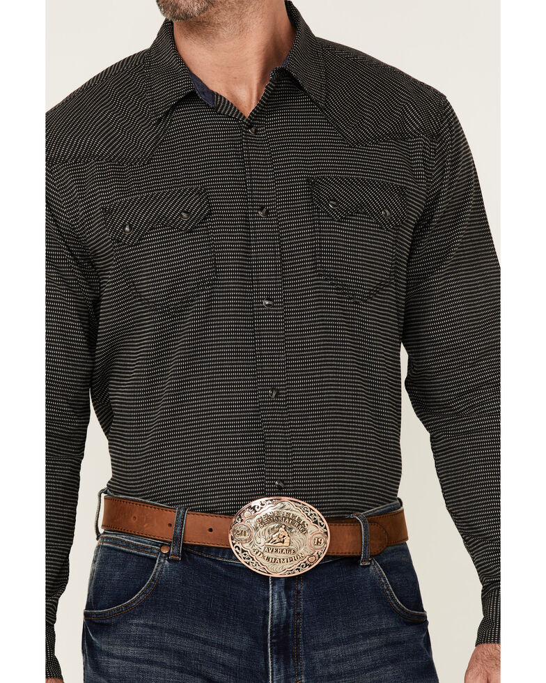 Moonshine Spriit Men's Cross Hatch Geo Print Long Sleeve Snap Western Shirt , Black, hi-res