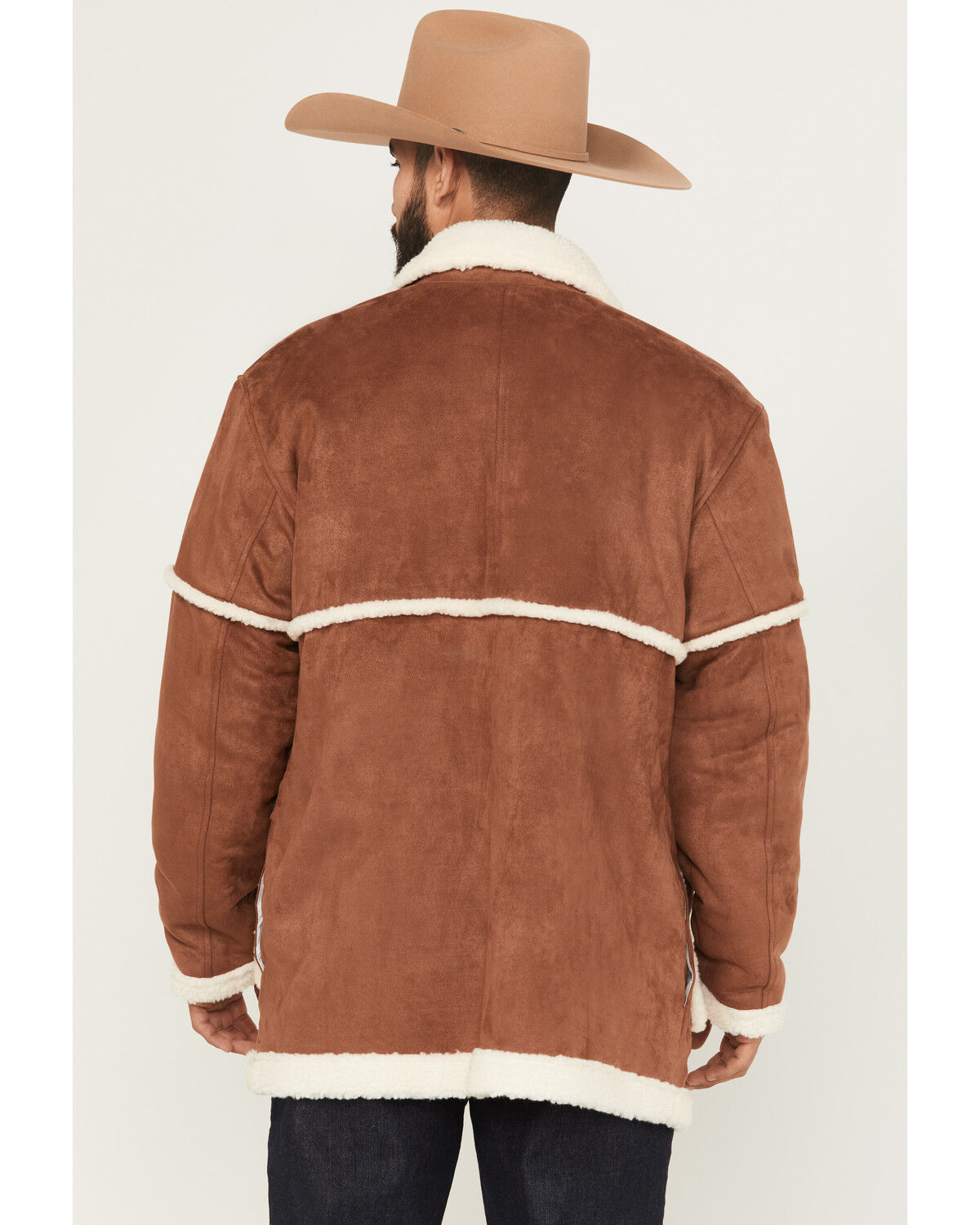 Image #4 - Wrangler Men's Faux Suede Sherpa Lined Button-Down Jacket, Camel, hi-res