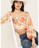 Image #1 - Flying Tomato Women's Floral Long Sleeve Crop Top , White, hi-res