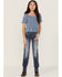 Image #1 - Miss Me Girls' Medium Wash Mid Rise Sequin Butterfly Skinny Jeans, Blue, hi-res