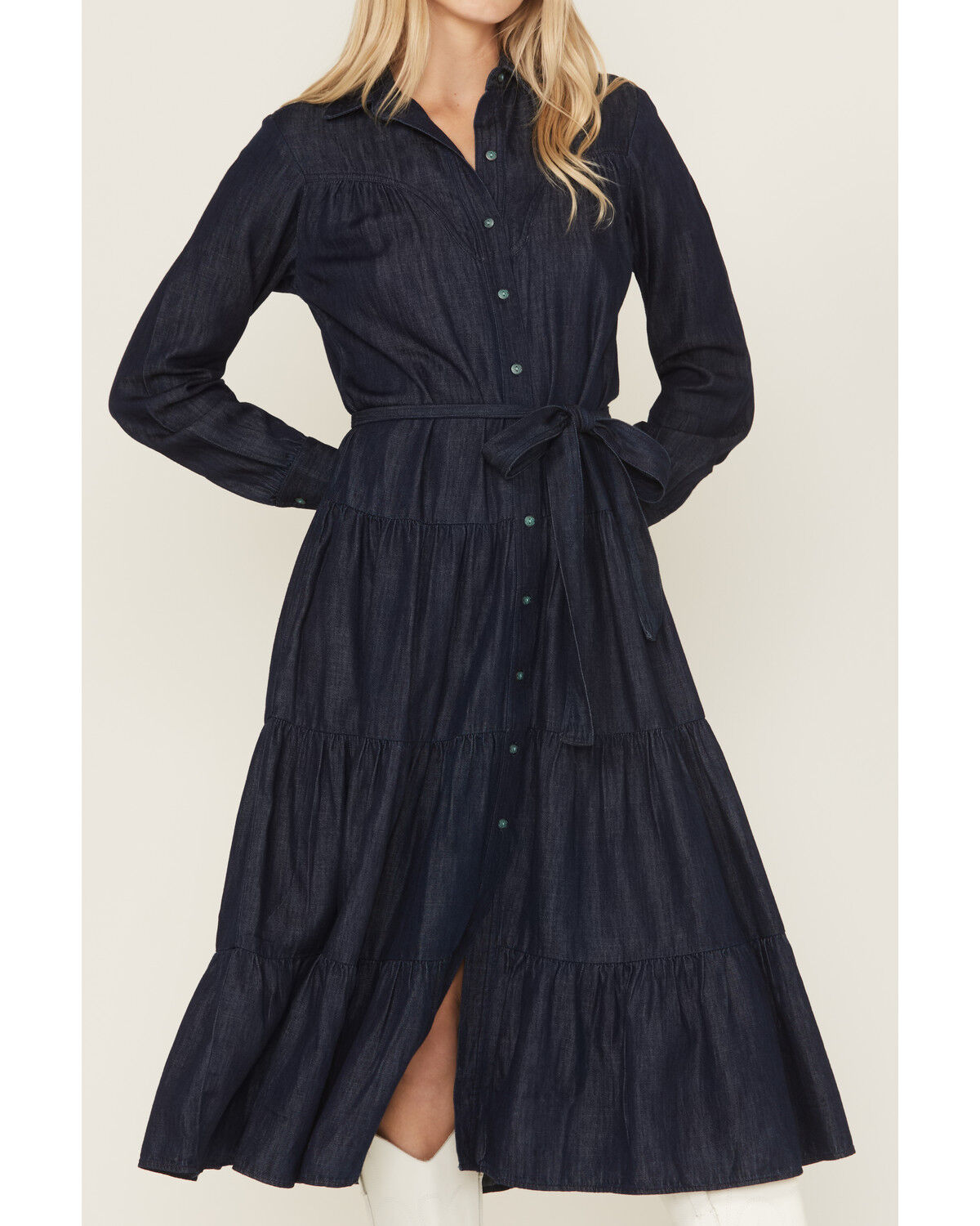 Image #3 - Ariat Women's Sahara Dark Wash Denim Long Sleeve Midi Dress, Dark Wash, hi-res