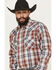 Image #2 - Ely Walker Men's Plaid Print Long Sleeve Pearl Snap Western Shirt - Big, Burgundy, hi-res