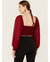 Image #4 - Flying Tomato Women's Crochet Front Long Sleeve Top , Red, hi-res