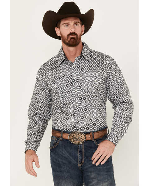 Image #1 - Panhandle Men's Select Medallion Print Long Sleeve Snap Western Shirt - Tall, Black, hi-res