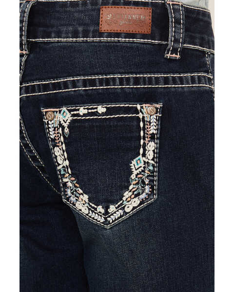 Shyanne Little Girls' Southwestern Floral Border Pocket Stretch Bootcut Denim Jeans , Blue, hi-res