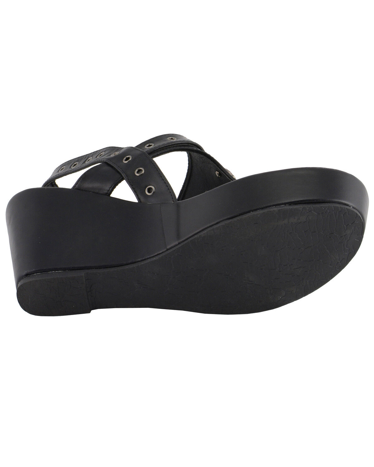 Image #6 - Milwaukee Leather Women's Buckle Strap Wedge Sandals, Black, hi-res