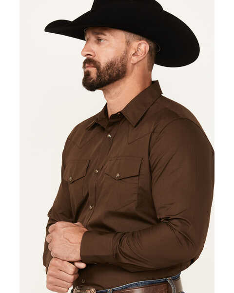 Image #2 - Gibson Trading Co Men's Basic Solid Twill Long Sleeve Snap Western Shirt, Dark Brown, hi-res