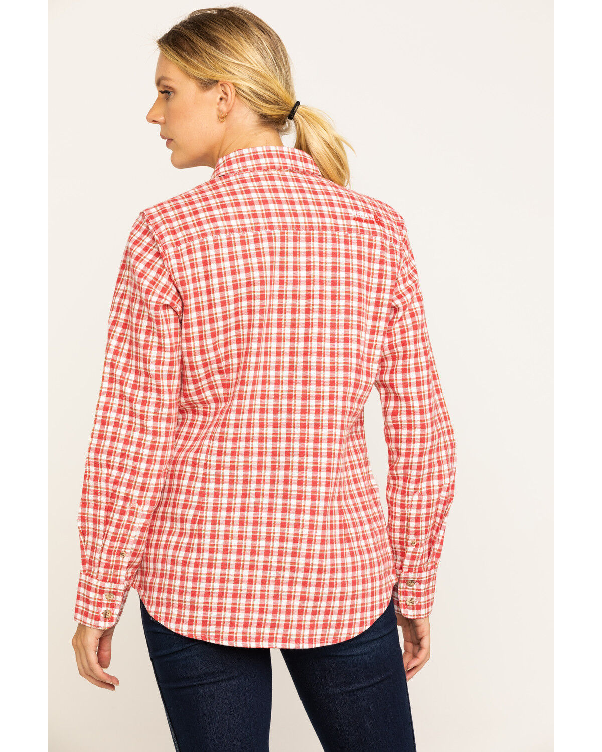 Image #2 - Ariat Women's Boot Barn Exclusive FR Talitha Plaid Long Sleeve Work Shirt, Red, hi-res