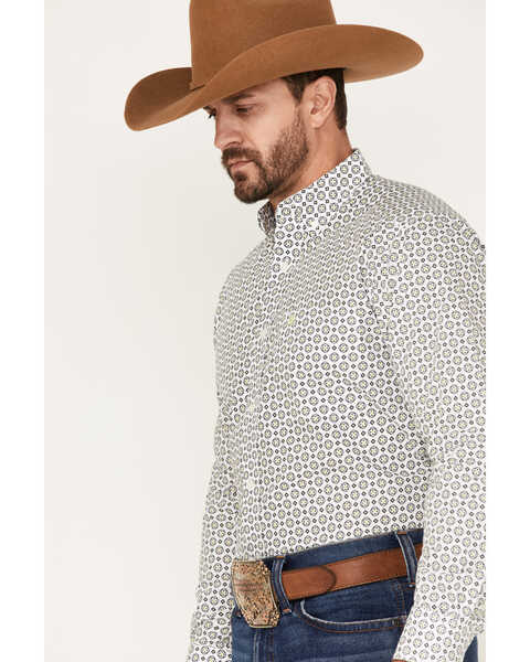 Image #2 - Ariat Men's Beaumont Geo Print Button-Down Western Shirt , White, hi-res