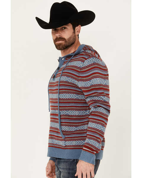 Rock & Roll Denim Men's Southwestern Striped Hooded Pullover, Red, hi-res