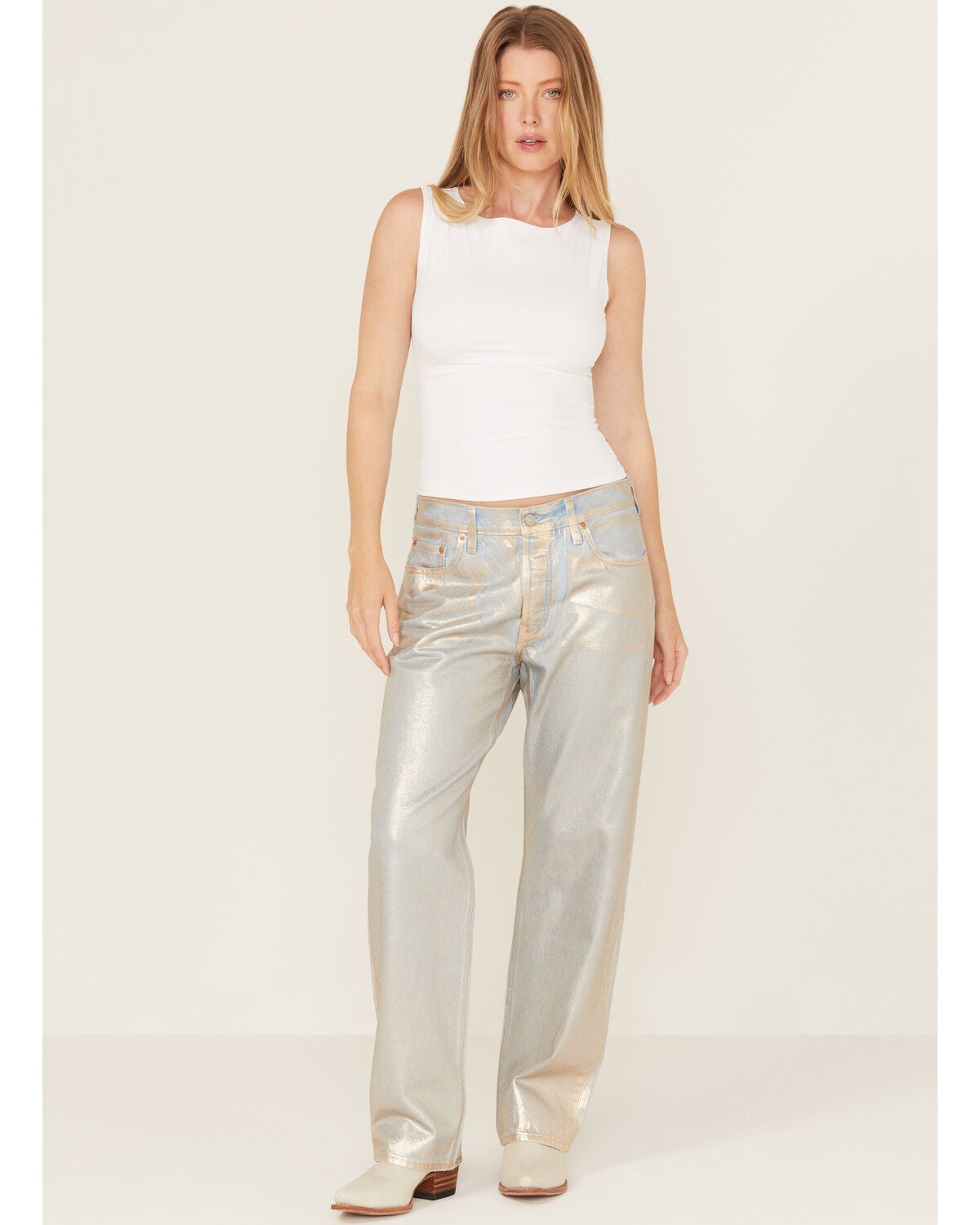 Levi's Premium Women's Optical Illusion 501 High Rise Ankle Straight Denim Jeans, Silver, hi-res