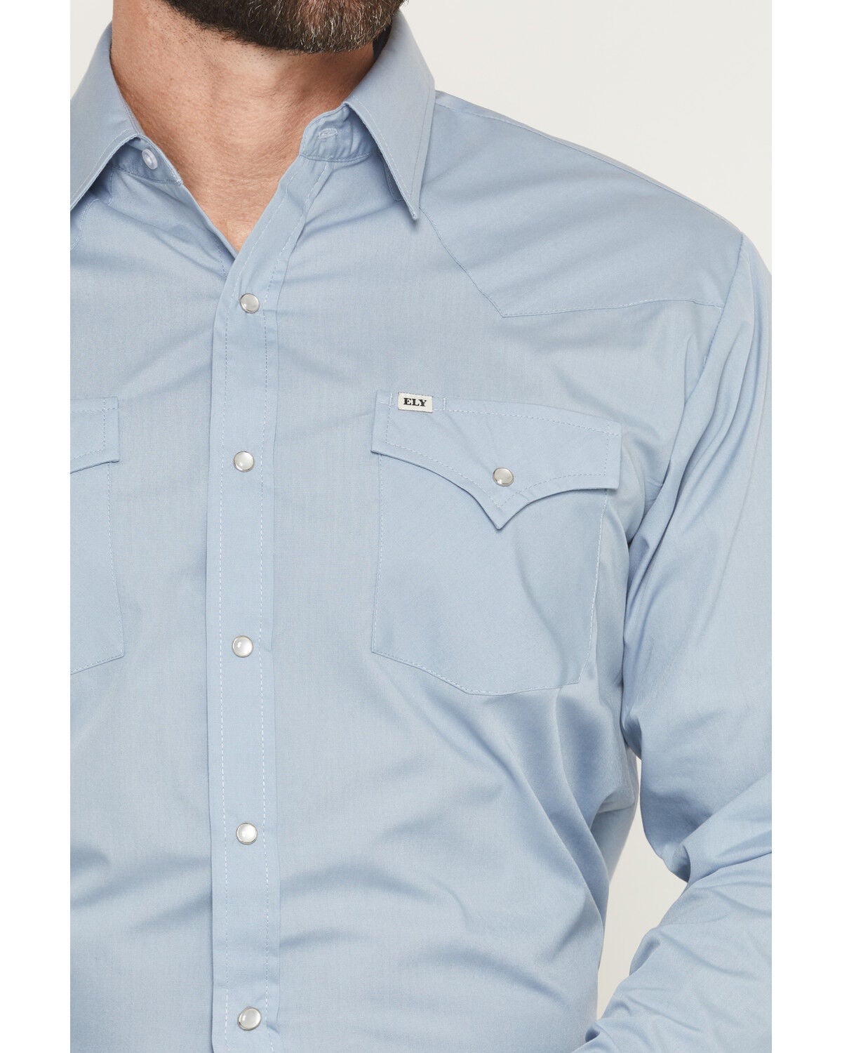 Image #3 - Ely Walker Men's Solid Long Sleeve Pearl Snap Western Shirt, Light Blue, hi-res