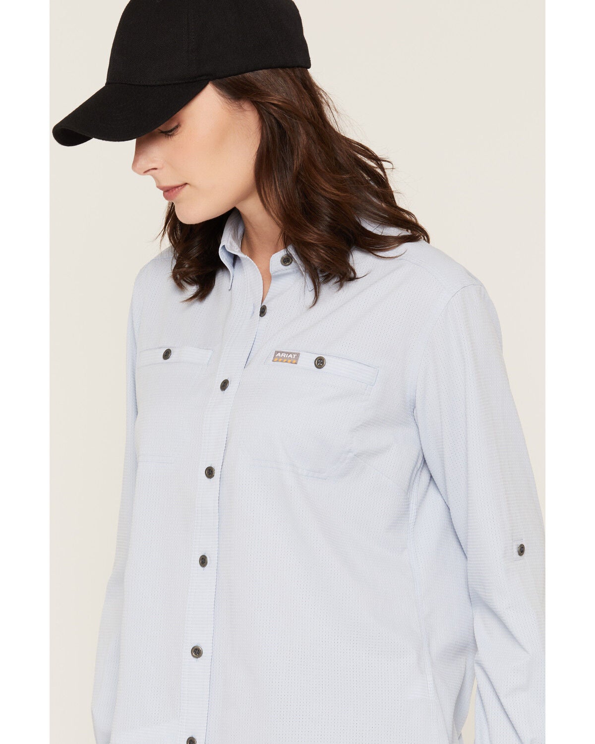 Image #2 - Ariat Women's Rebar Made Tough 360 Airflow DuraStretch Long Sleeve Button-Down Work Shirt, Light Blue, hi-res