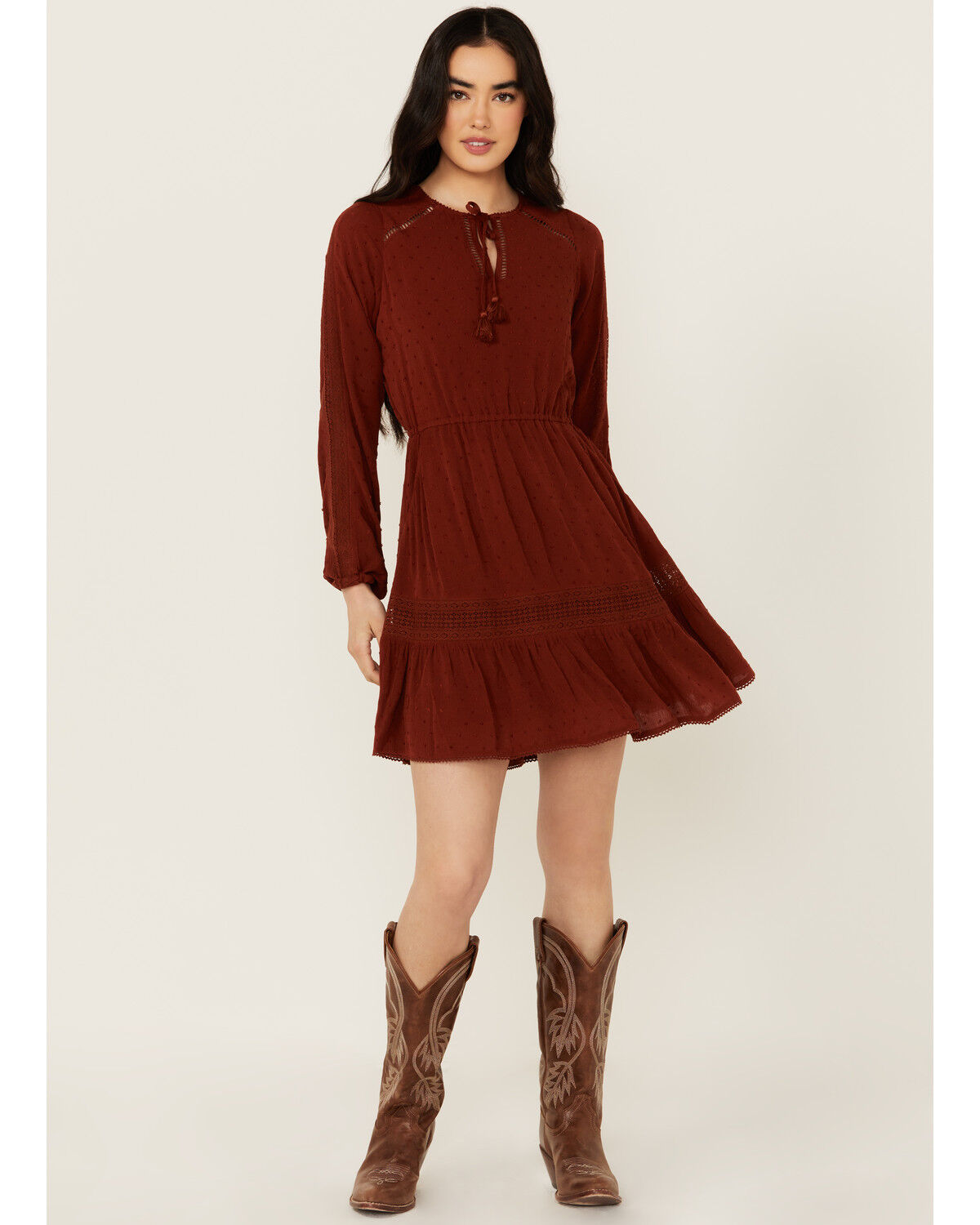 Image #1 - Idyllwind Women's Riker Long Sleeve Mini Dress, Brandy Brown, hi-res