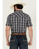 Image #4 - Gibson Men's Chain Link Plaid Print Short Sleeve Snap Western Shirt, Navy, hi-res