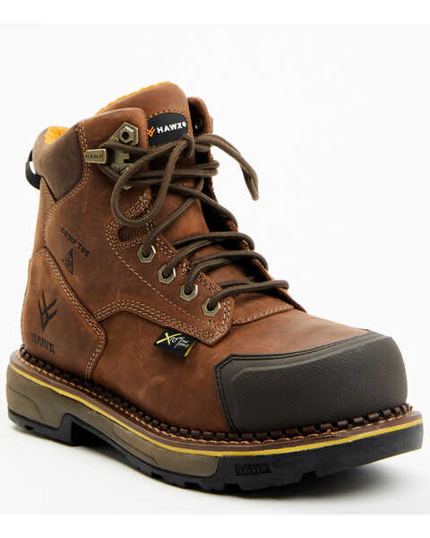 Hawx Men's 6" Internal Met Guard Work Boots - Composite Toe, Brown, hi-res