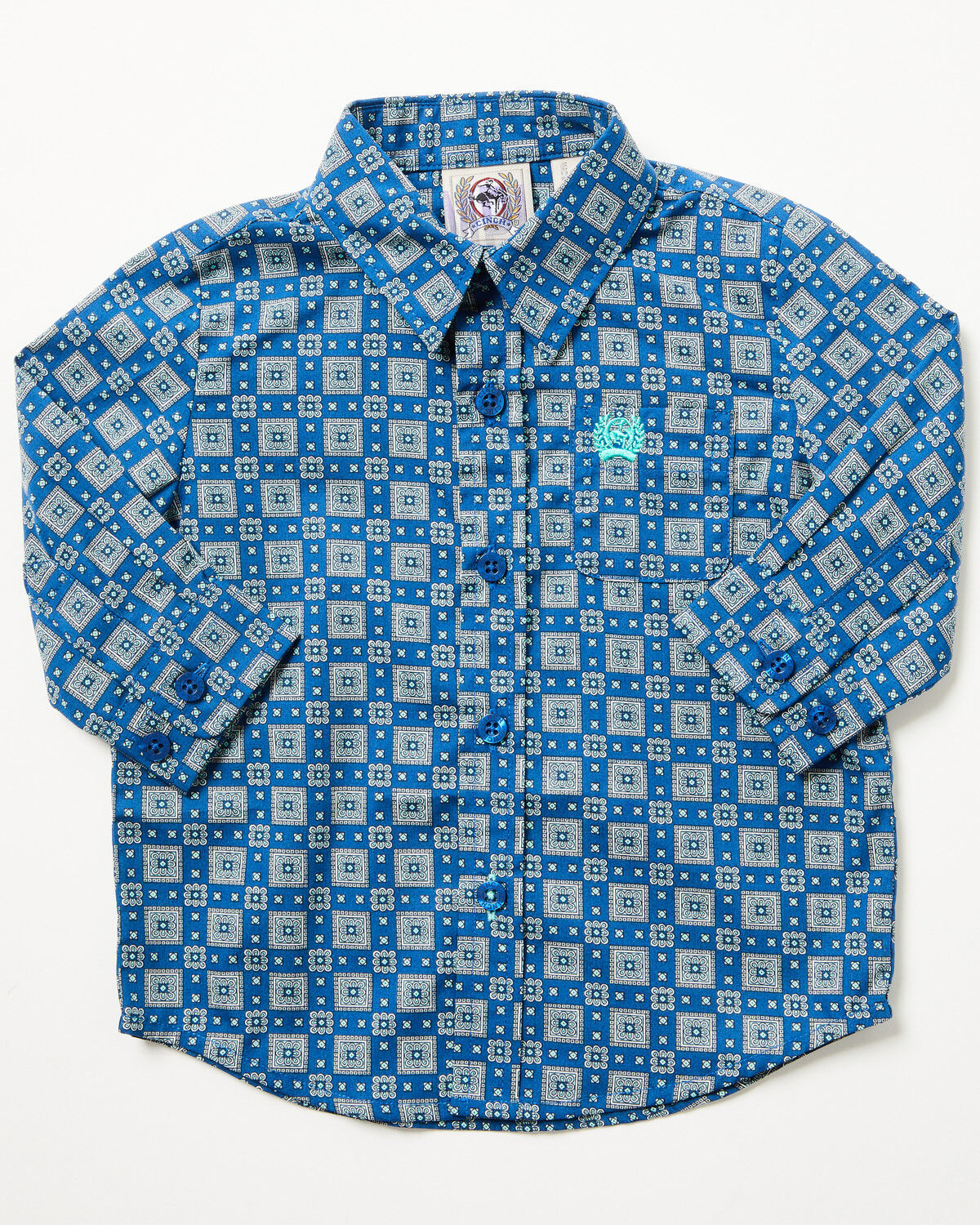 Image #1 - Cinch Infant Boys' Geo Print Long Sleeve Button-Down Western Shirt, Royal Blue, hi-res