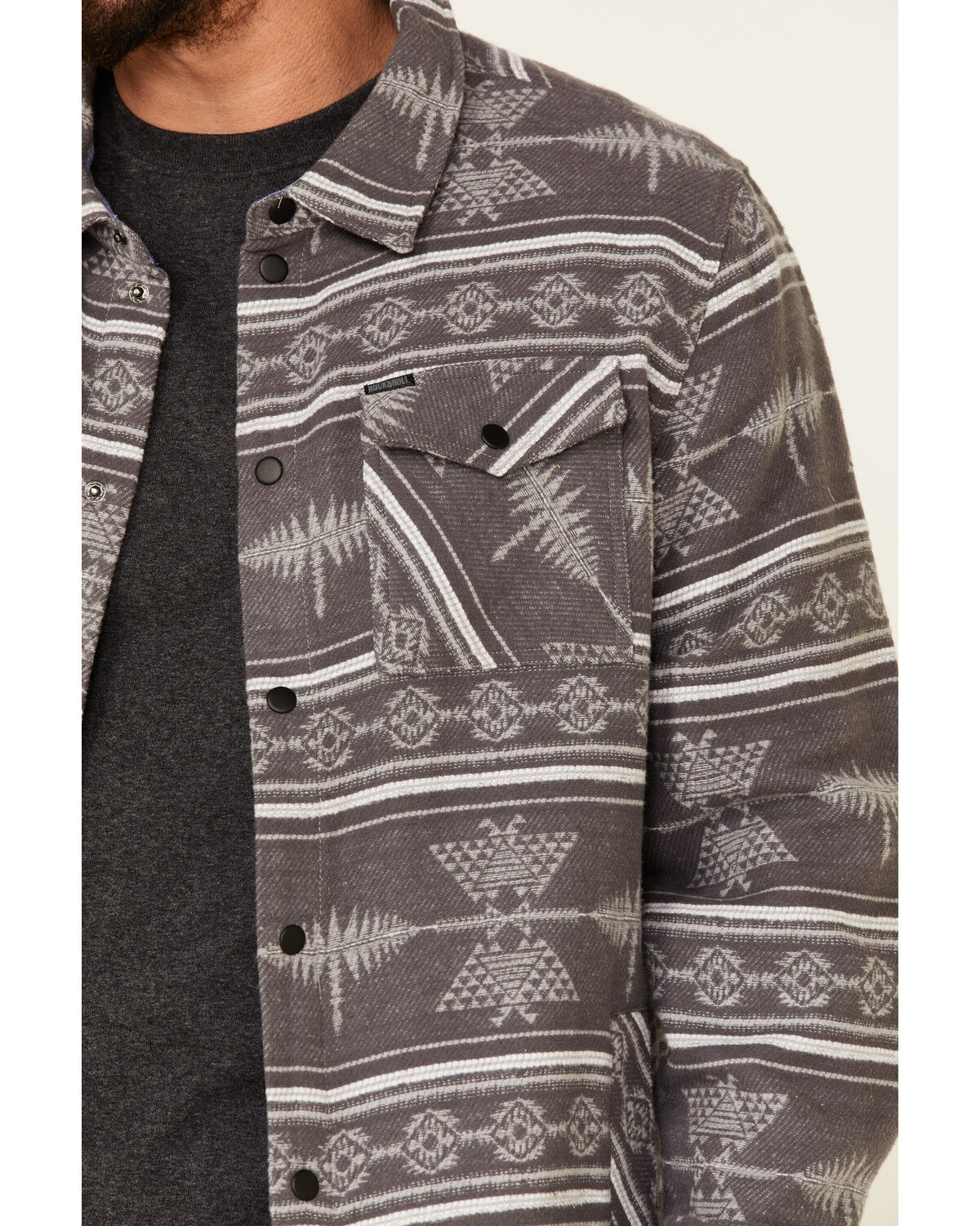 Image #3 - Rock & Roll Denim Men's Southwestern Jacquard Print Long Sleeve Button Down Shirt Jacket, Charcoal, hi-res