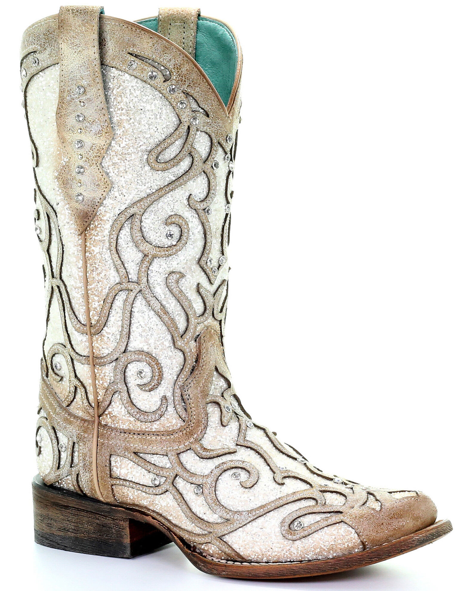 Corral Women s White Glitter Inlay Western Boots Square Toe