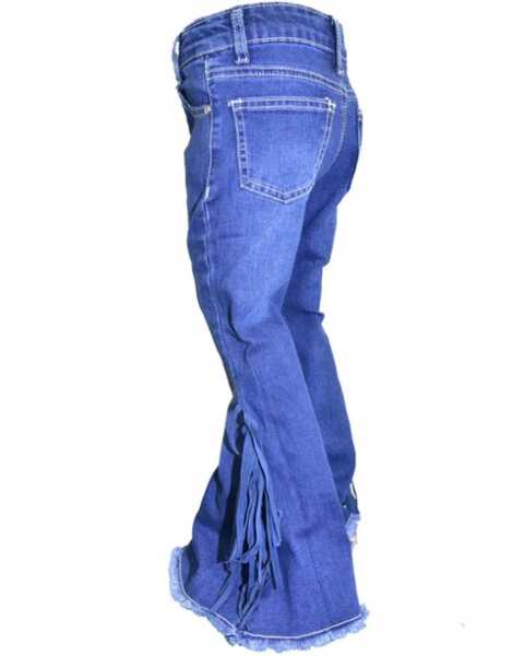 Image #1 - Cowgirl Hardware Girls' Fringe Bell Bottom Stretch Denim Jeans , Blue, hi-res