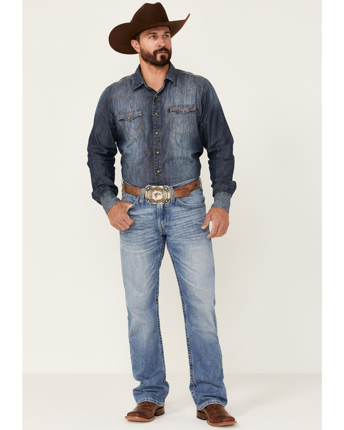 Image #1 - Ariat Men's M4 Dallas Goldfield Light Wash Relaxed Bootcut Jeans, Blue, hi-res