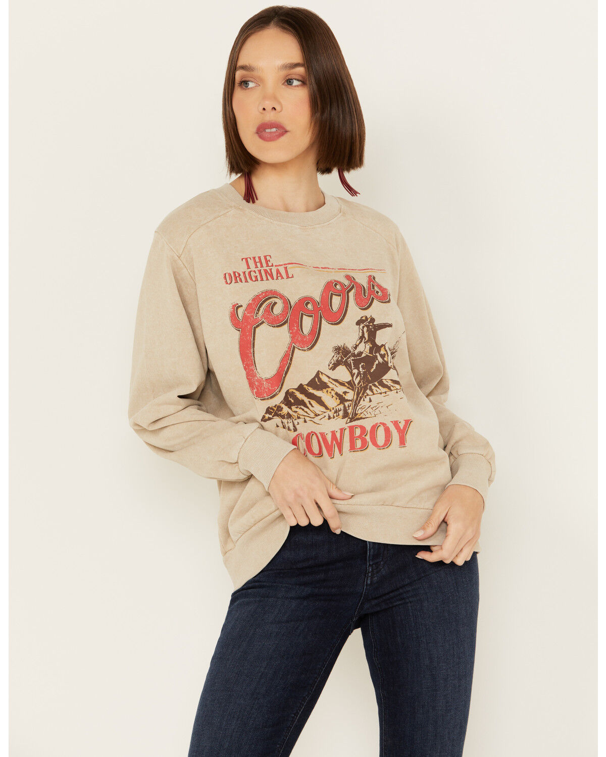 Image #1 - Coors Women's OG Coors Cowboy Graphic Crewneck Sweatshirt, Cream, hi-res