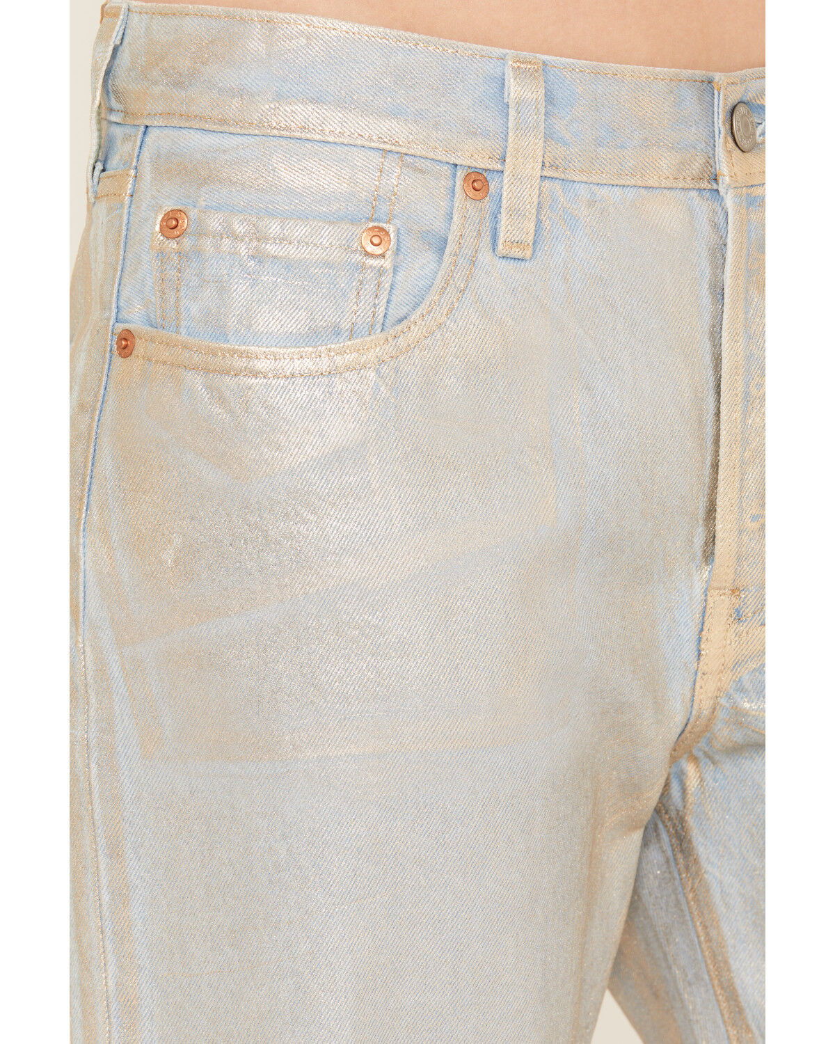 Image #2 - Levi's Premium Women's Optical Illusion 501 High Rise Ankle Straight Denim Jeans, Silver, hi-res