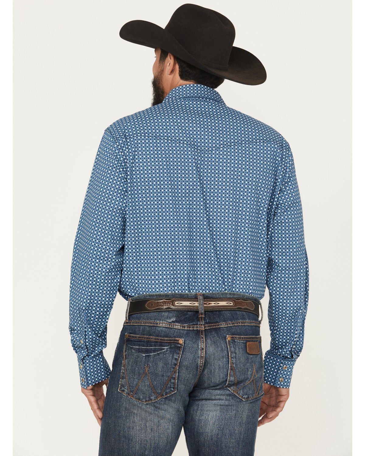 Image #4 - Wrangler 20X Men's Geo Print Long Sleeve Snap Stretch Western Shirt, Blue, hi-res