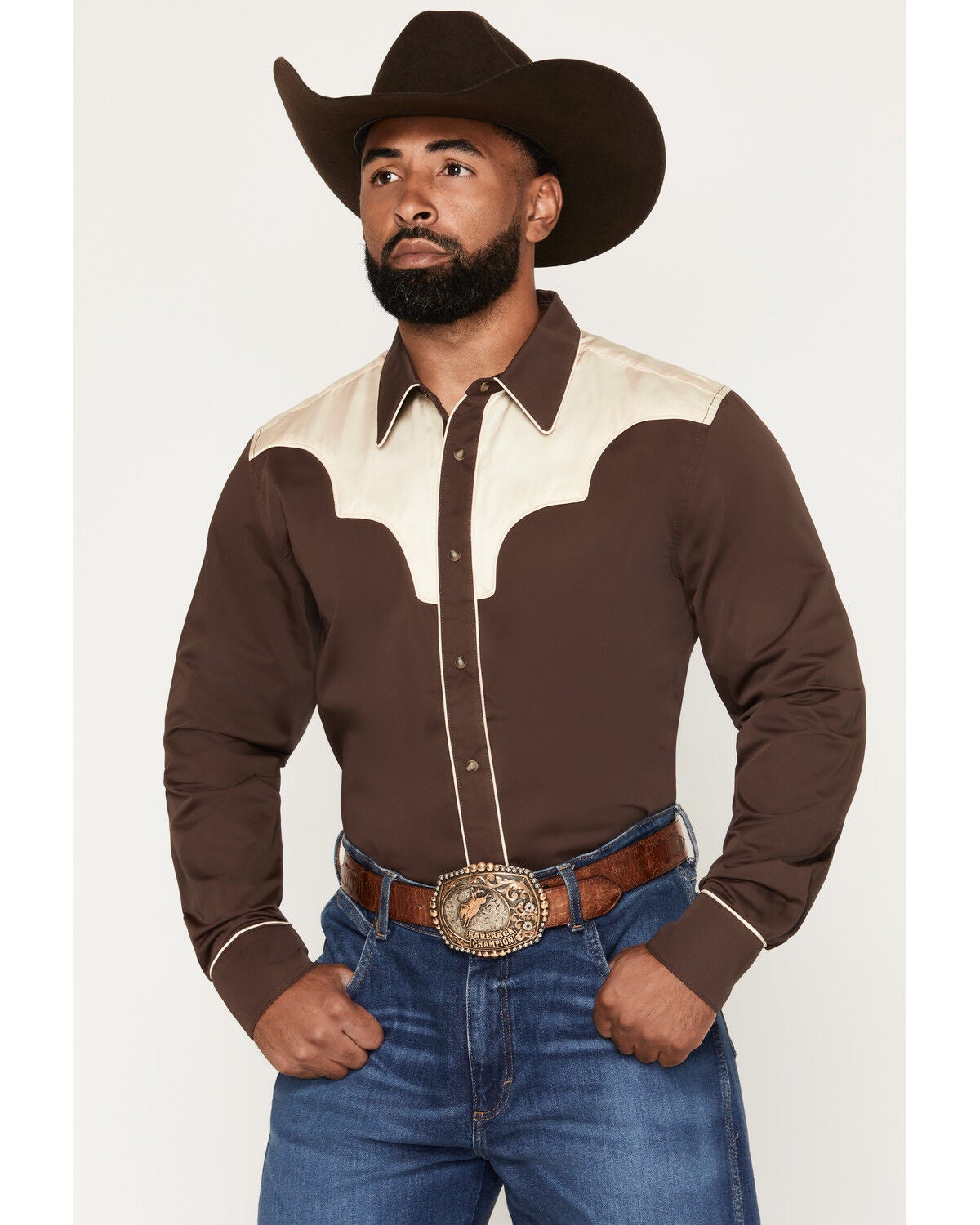 Image #1 - Cody James Black 1978&reg; Men's Winnett Solid Piped Long Sleeve Snap Western Shirt, Brown, hi-res
