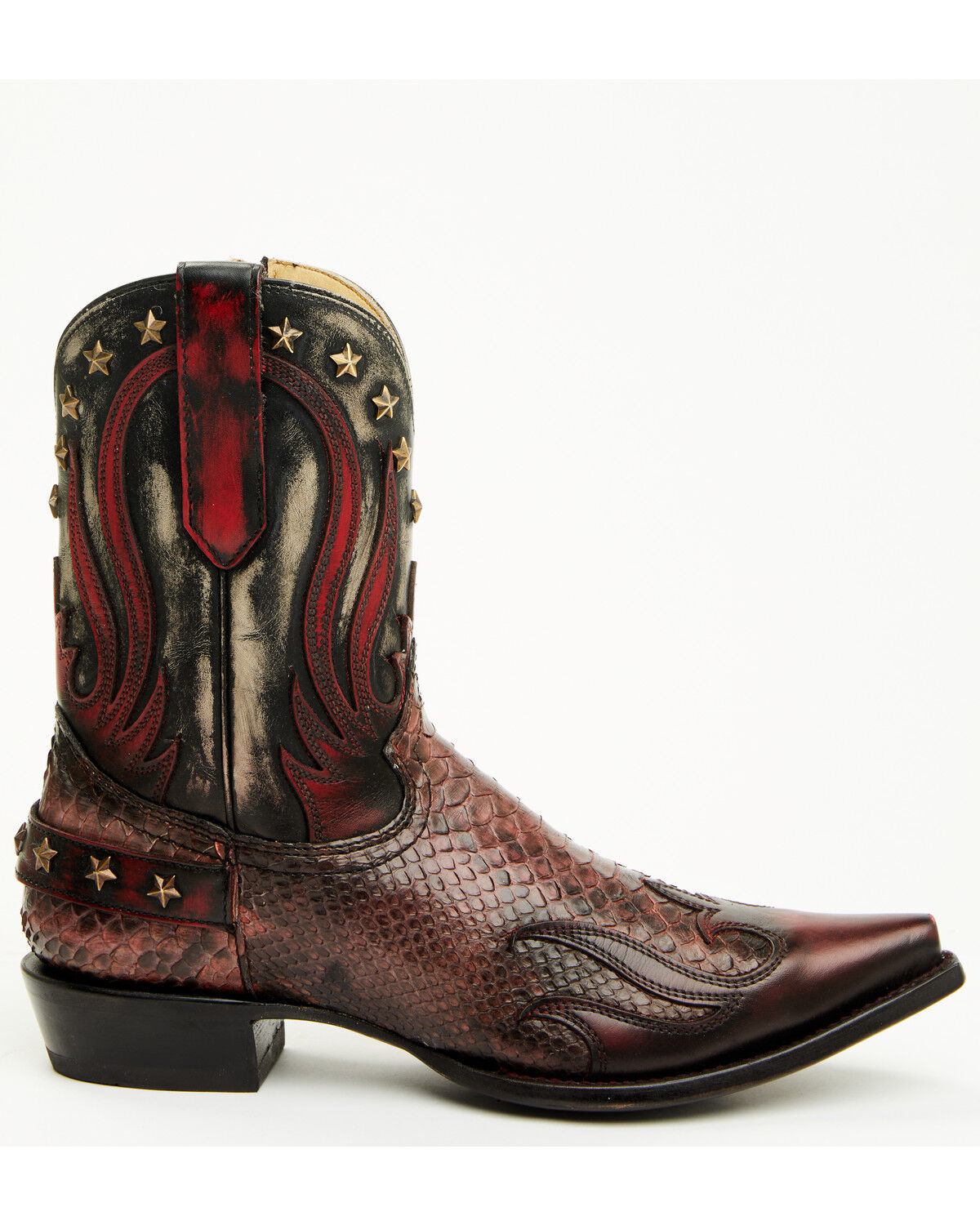 Image #2 - Corral Men's Exotic Python Studded Short Western Boots - Snip Toe, Red, hi-res