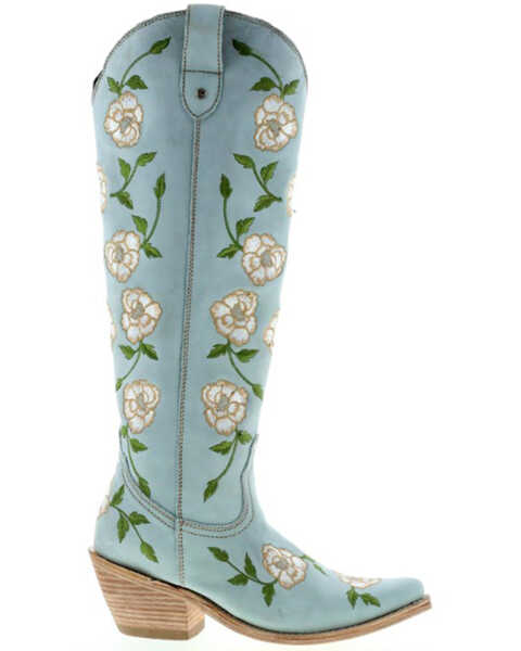 Botas Caborca For Liberty Black Women's Embroidered Roses Tall Western Boots - Snip Toe, Light Blue, hi-res