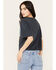 Cleo + Wolf Women's Botanical Boxy Cropped Short Sleeve Graphic Tee, Indigo, hi-res