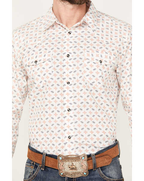 Image #3 - Gibson Trading Co Men's Barbed Wire Geo Print Long Sleeve Western Snap Shirt, White, hi-res