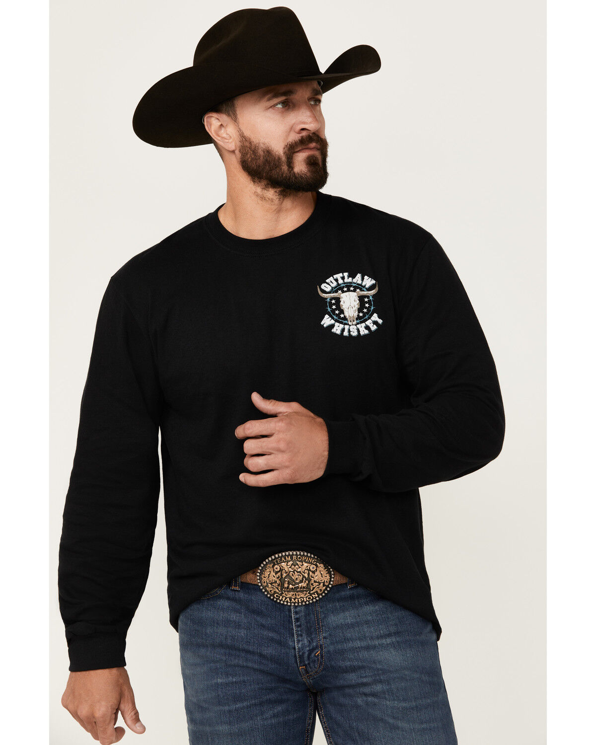 Image #2 - Cowboy Hardware Men's Outlaw Whiskey Long Sleeve Graphic T-Shirt, Black, hi-res