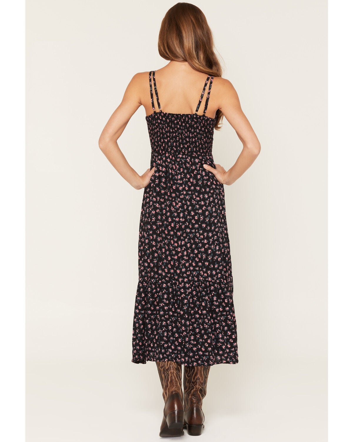 Image #4 - Angie Women's Floral Print Sleeveless Midi Dress, Black, hi-res